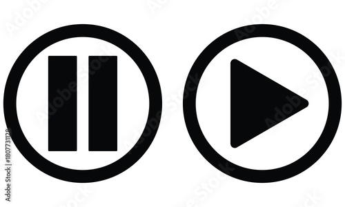 Play and pause silhouette icons set on white background. Music, media, video, radio buttons on white page. Graphical media player icon set. EPS 10. 