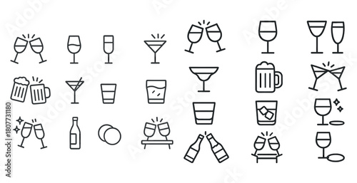 Assorted drink icons collection featuring glasses and bottles
