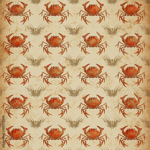 Soft pastel textures with a nostalgic style, showcasing hundreds of small crabs in a retro-inspired low-contrast theme