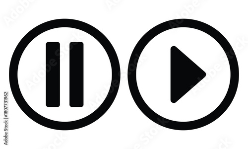 Play and pause silhouette icons set on white background. Music, media, video, radio buttons on white page. Graphical media player icon set. EPS 10. 