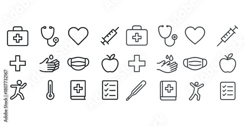 Medical icons collection featuring healthcare and wellness symbols