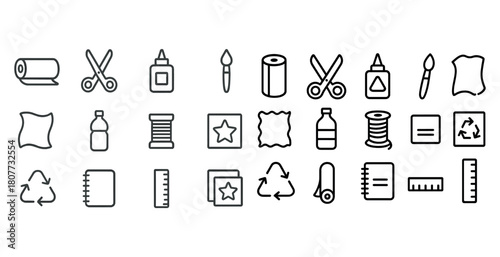 Seamless pattern of craft tools and recycling icons for creative projects