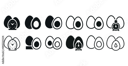 Egg cooking timer icons: boiled egg stages and timer variations