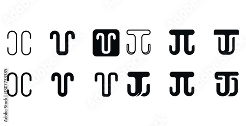 Mathematical symbols collection: varied pi and u designs in black