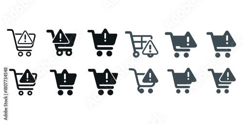 Shopping cart alert icons: exclamation mark variants in different styles