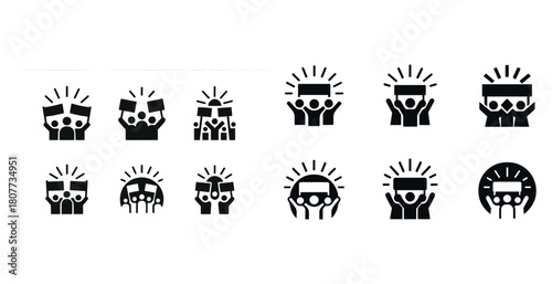 Diverse icon set of people holding signs with exclamation marks