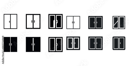Set of sliding door icons in various styles and designs
