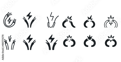 Electricity hazard symbols: caution icons for power, shock, and explosion
