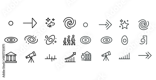 Minimalist icons of astronomy, evolution, and progression