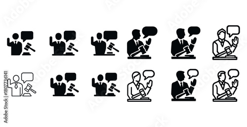 Icon set of professionals with symbols of speech and tools