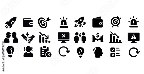 Collection of business and technology icon set in black and white