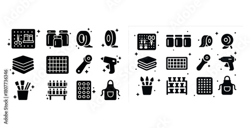 Sewing and crafting tools and accessories vector icons set