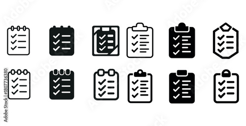 Set of checklist icons with various clipboard and notepad designs