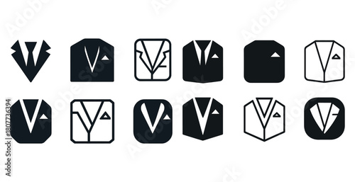 Collection of black suit and tie icons with various design styles