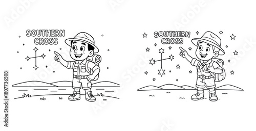 Child explorer pointing at southern cross constellation