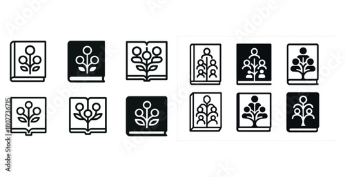 Collection of plant icon variants in black and white design styles