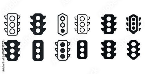 Collection of traffic light icons in various shapes and styles