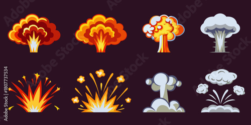Cartoon explosion set comic boom effects vector illustration