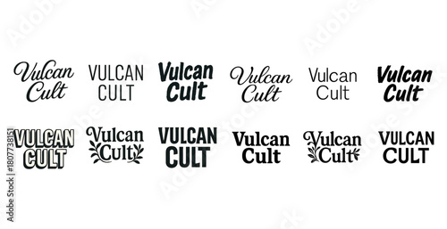 Vulcan cult text variations in different font styles