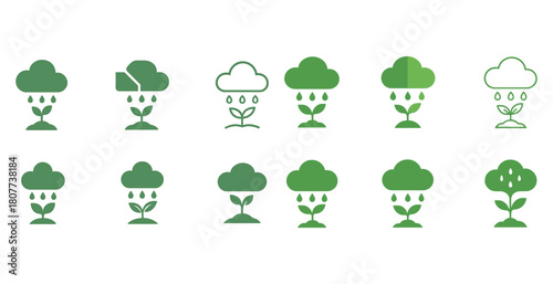 Green cloud and plant icons depicting various growth stages