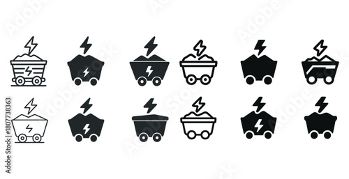Set of energy-powered minecart icons with lightning bolt symbol