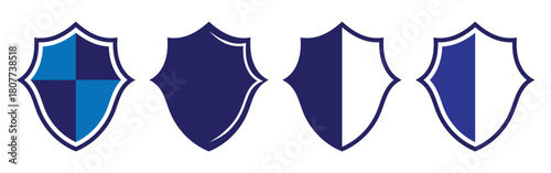 Isolated blue modern vector shield icons. Protection security shield icons set. Shield emblem silhouette icons. EPS 10. 