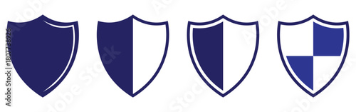 Protection security shield icons set. Isolated blue modern vector shield icons. Shield emblem silhouette icons. EPS 10. 
