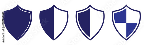 Protection security shield icons set. Isolated blue modern vector shield icons. Shield emblem silhouette icons. EPS 10. 