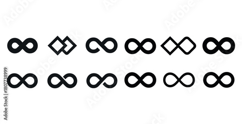 Set of infinity symbol variations in black design collection