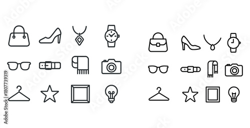 Minimalist icon set for fashion and photography accessories