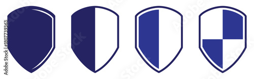 Secure safety shield silhouette icons on white background. Blue vector isolated shield icons set. Privacy safety shield icons set on white background. EPS 10. 