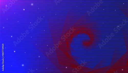 Futuristic abstract background with glowing stars for Technology banner,Vector horizontal lines,geometric vortex in blue and red tones.Backdrop for sci-fi themes,websites,games,digital media