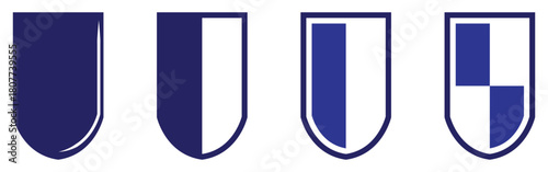 Secure safety shield silhouette icons on white background. Blue vector isolated shield icons set. Privacy safety shield icons set on white background. EPS 10. 