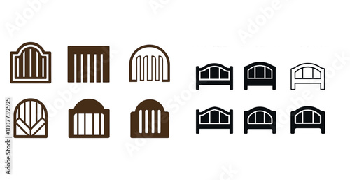 Variety of fence designs in brown and black on white background
