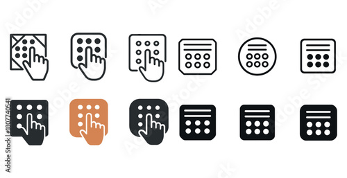 Hand icons for menu and grid navigation in various styles and colors