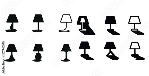 Set of twelve unique table lamp silhouettes in various styles