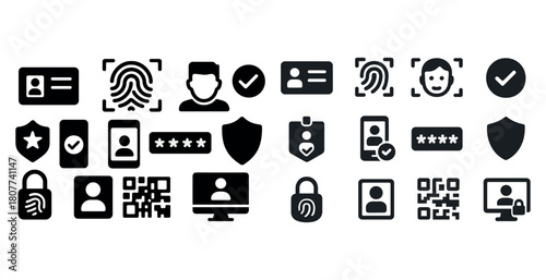 Biometric security icons collection with fingerprint and id symbols