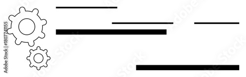Two gears and horizontal lines symbolizing process, efficiency, teamwork, innovation, systems, productivity, and collaboration. Ideal for business, technology engineering strategy workflow