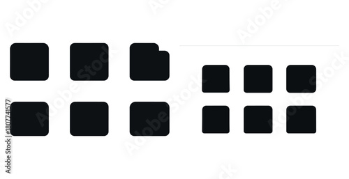 Minimalist black square and folder icons arranged in grid format