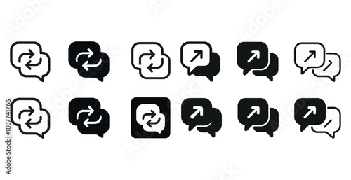 Collection of synchronization and update icons with speech bubbles