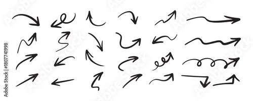 Hand drawn vector arrows doodle set on white background. design element vector illustration.