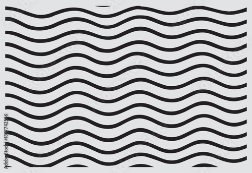 Seamless pattern of repeating black wavy lines creating a dynamic and rhythmic visual texture on a light gray background