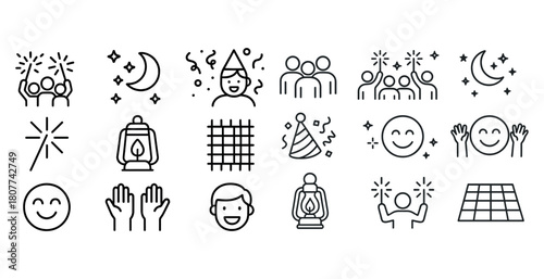 Celebration icons set featuring party elements and festive symbols