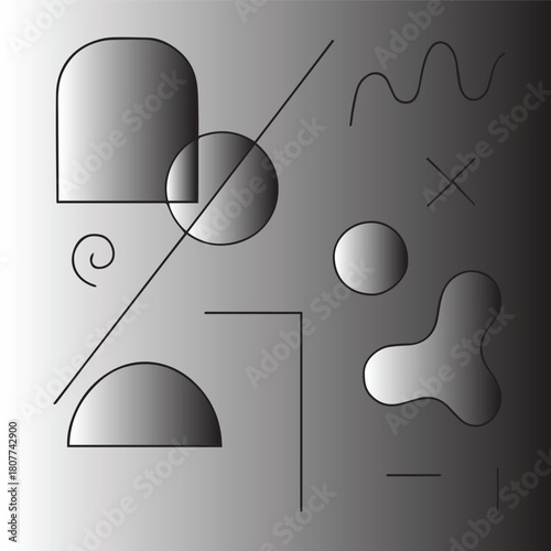 Abstract geometric shapes and forms displayed on a gradient background with subtle lighting and shadows