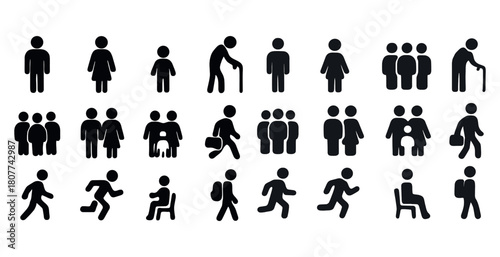 Collection of diverse stick figures: activities and poses outline