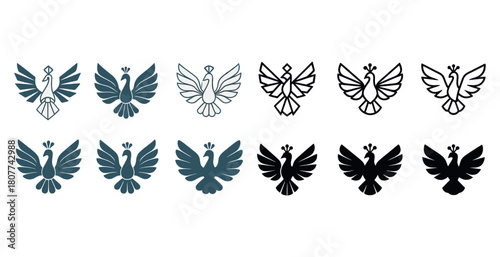 Collection of stylized bird emblems with unique wing designs