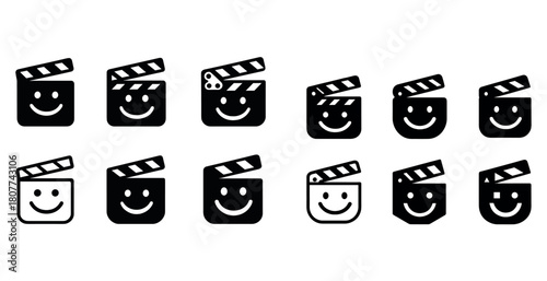 Film icon variations with smiley faces and clapboards