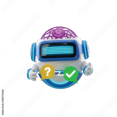 Get instant answers with this friendly AI robot mascot giving a thumbs up and solving problems, perfect for tech startups and innovative companies