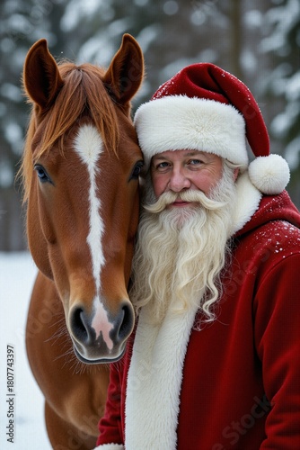 Santa Claus and horse close-up