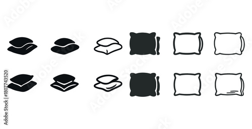 Variety of pillow icons: outlines, silhouettes, and line art pillows